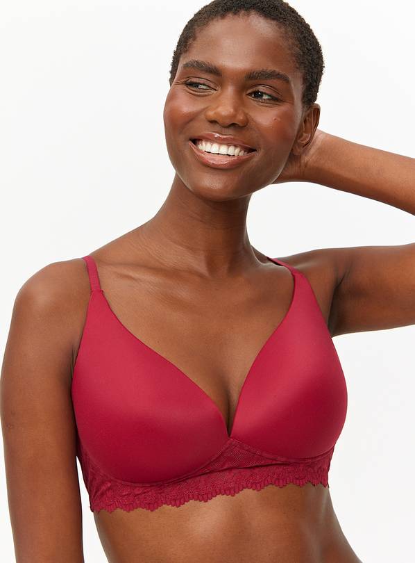 Dark Red High Apex Lace Non-Wired Plunge Bra 36E